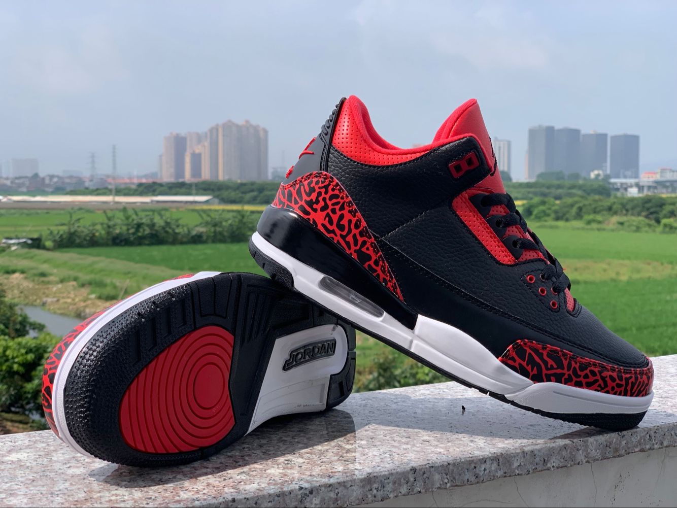 2019 Men Jordan 3 Retro Crack Black Red Shoes